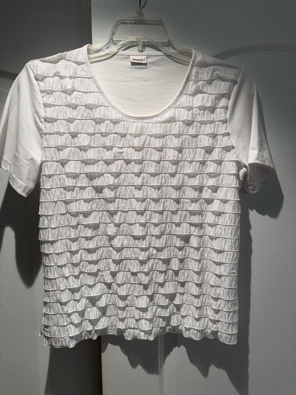 White Short Sleeve Ruffle Texture Tee